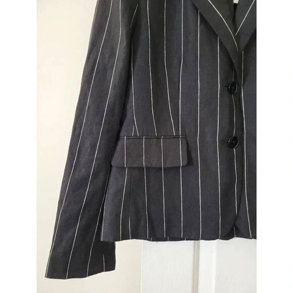 NWT Lauren Ralph Lauren Black Pinstripe Linen Blend Blazer Size 4 $395 - Picture 3 of 6